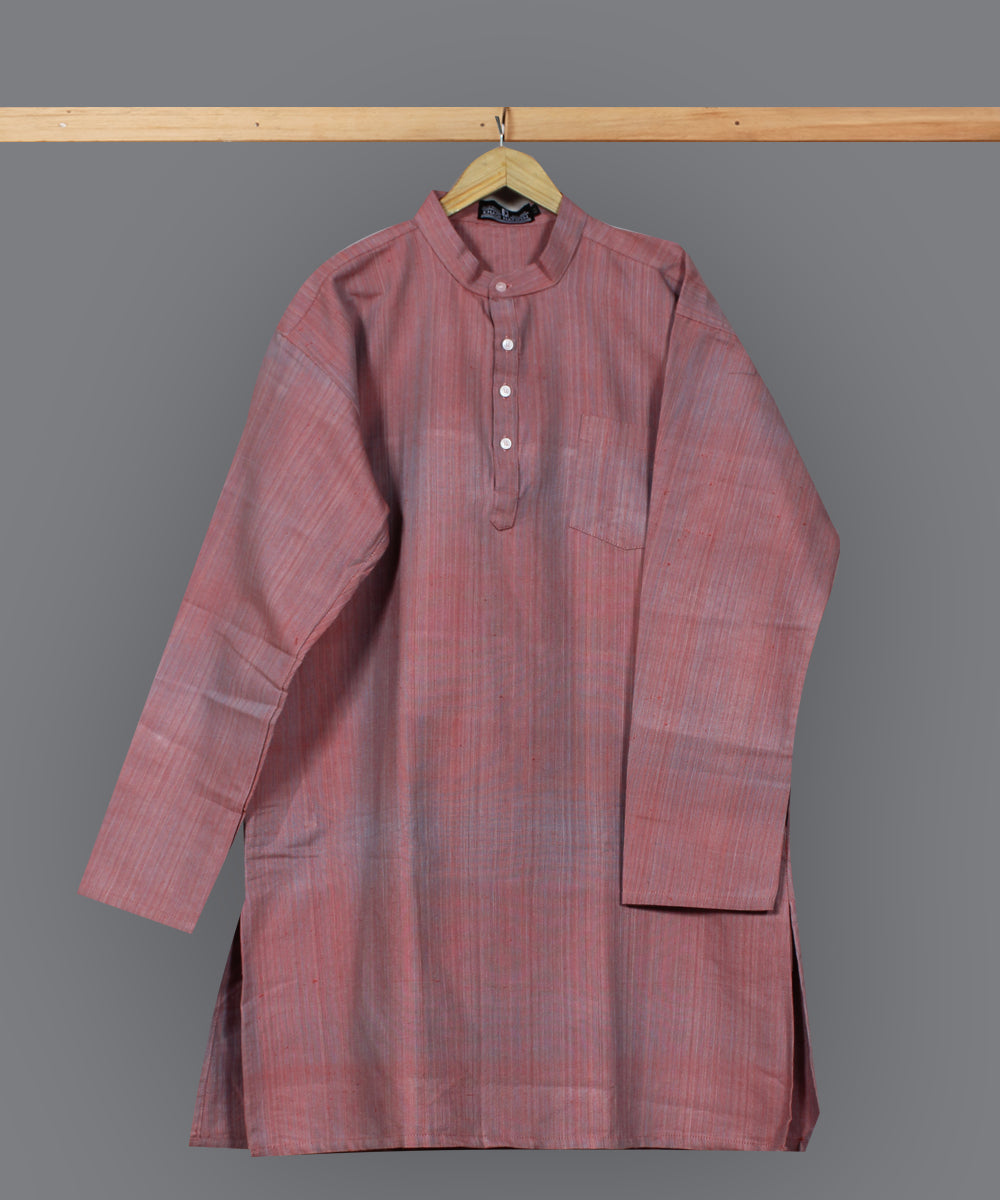 Peach handloom long cotton kurta