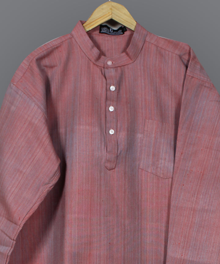 Peach handloom long cotton kurta