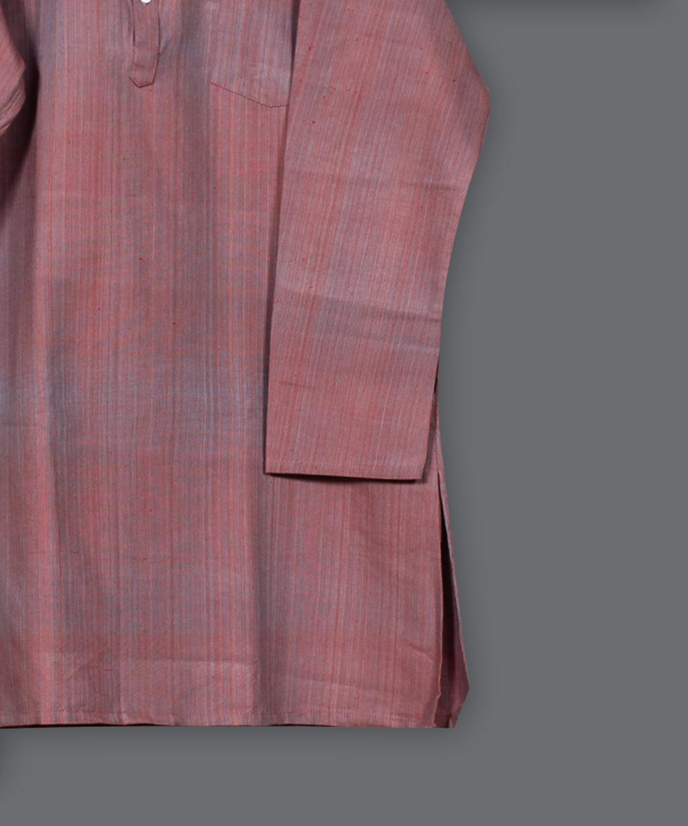 Peach handloom long cotton kurta