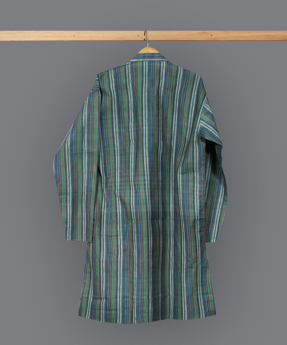 Green multicolor handloom long cotton kurta