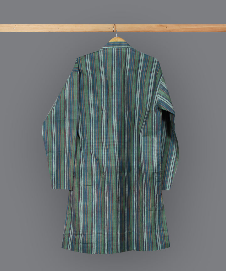 Green multicolor handloom long cotton kurta