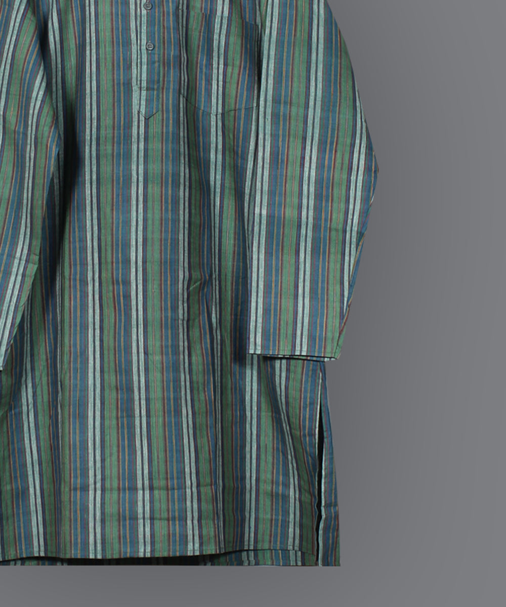 Green multicolor handloom long cotton kurta