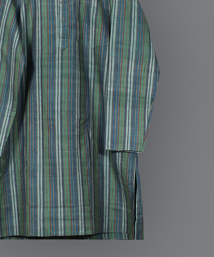 Green multicolor handloom long cotton kurta