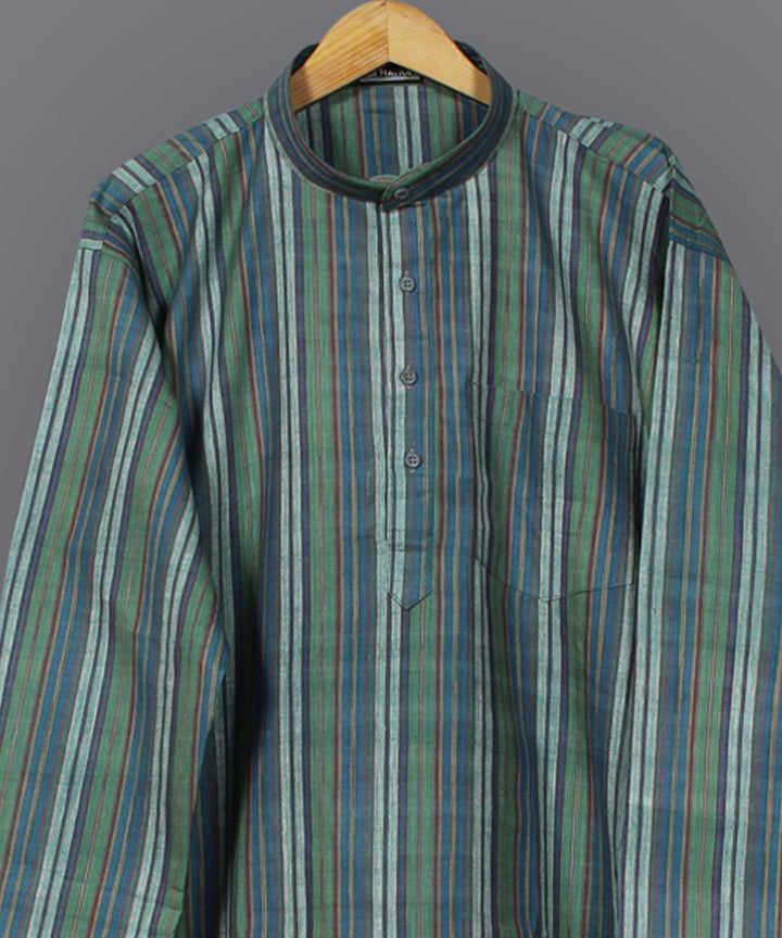 Green multicolor handloom long cotton kurta