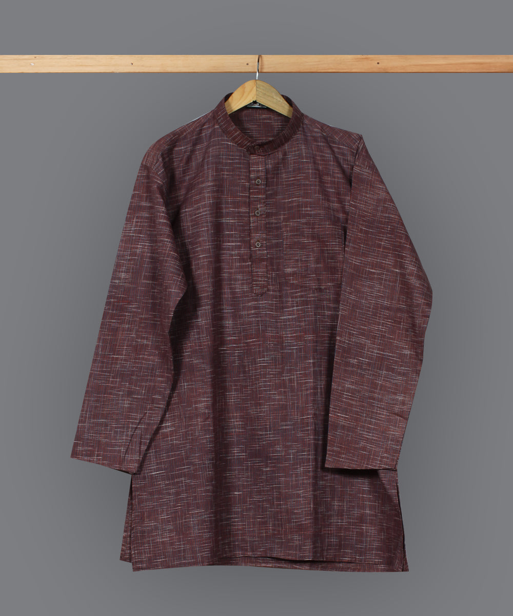 Brown multicolor handloom long cotton kurta