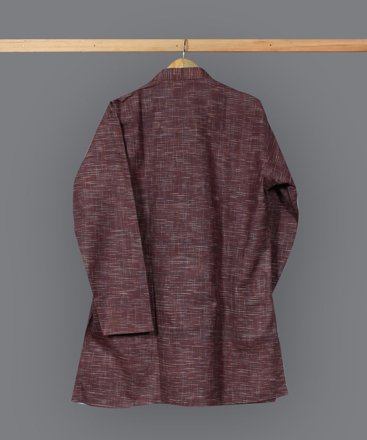 Brown multicolor handloom long cotton kurta
