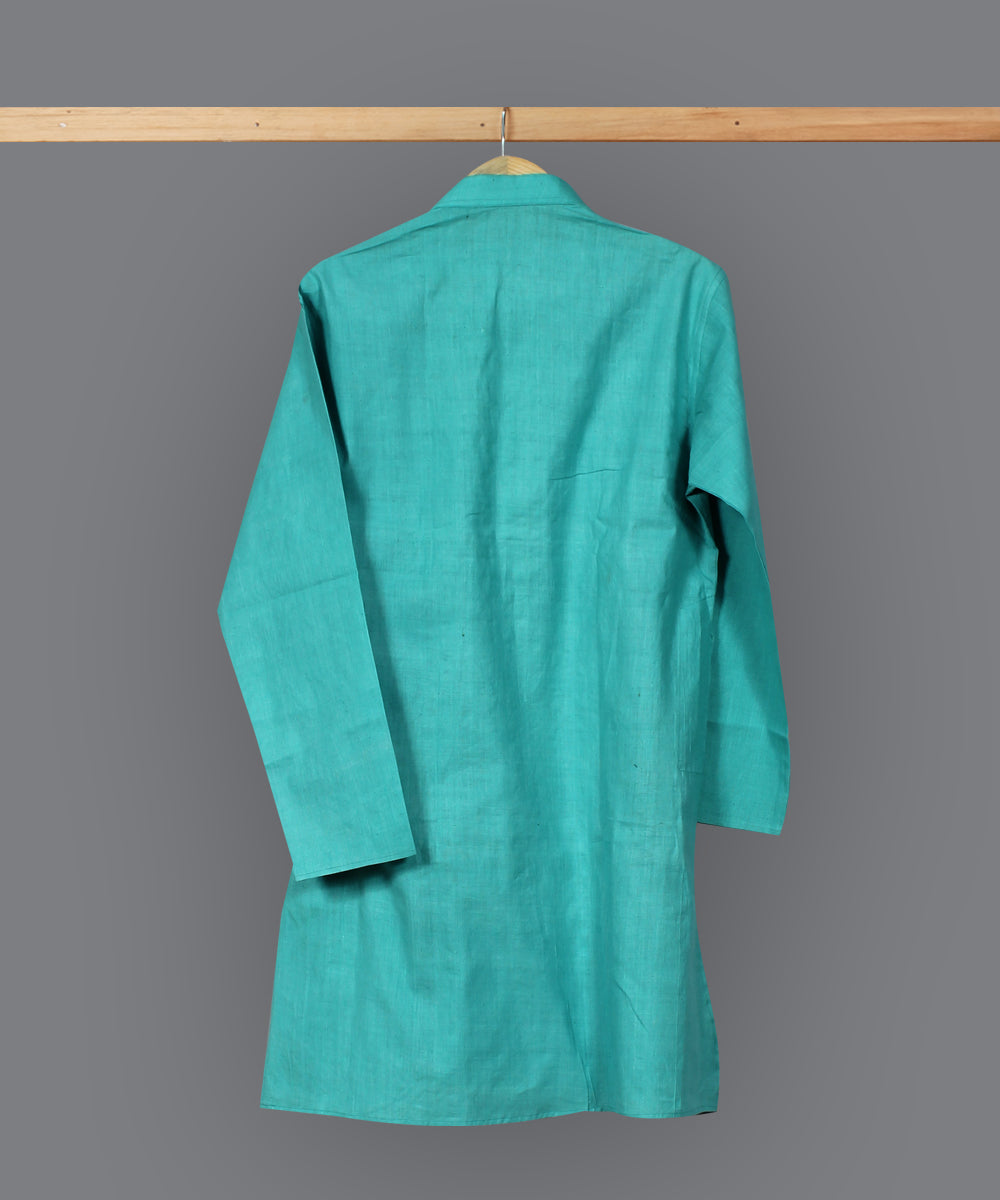 Cyan blue handloom long cotton kurta