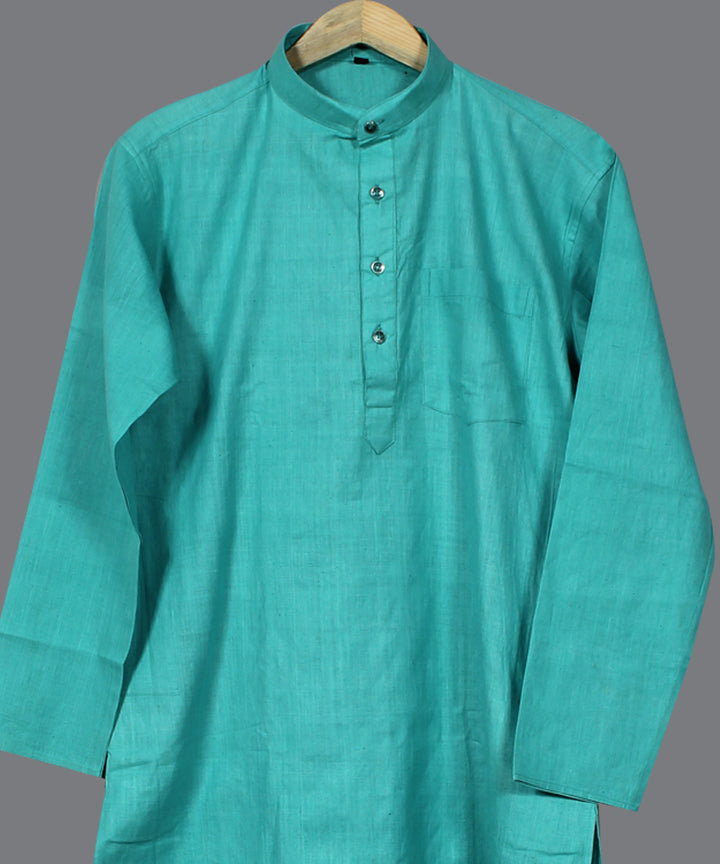Cyan blue handloom long cotton kurta