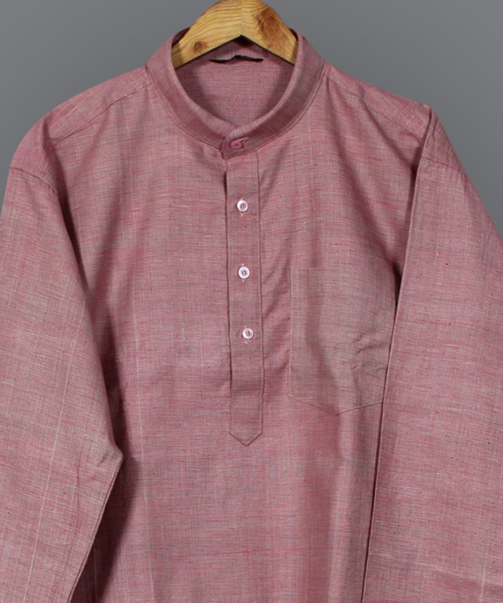 Peach handloom short cotton kurta