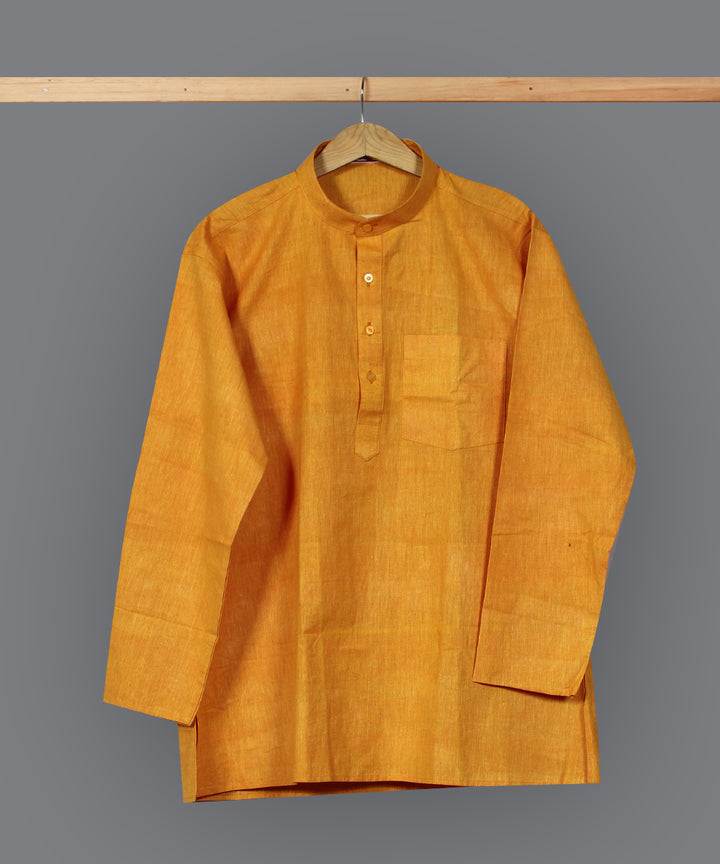 Mustard yellow handloom short cotton kurta