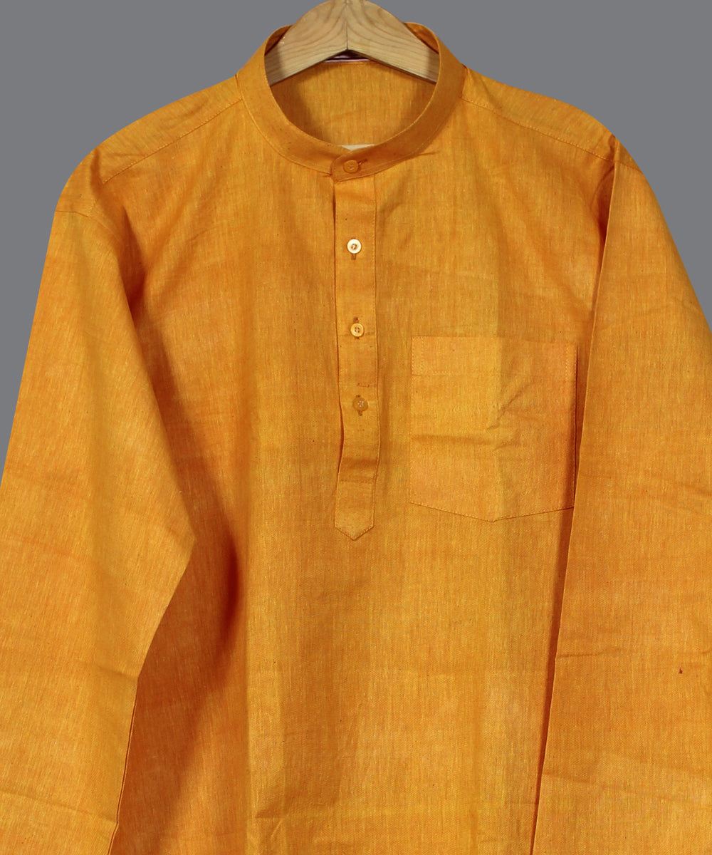 Mustard yellow handloom short cotton kurta