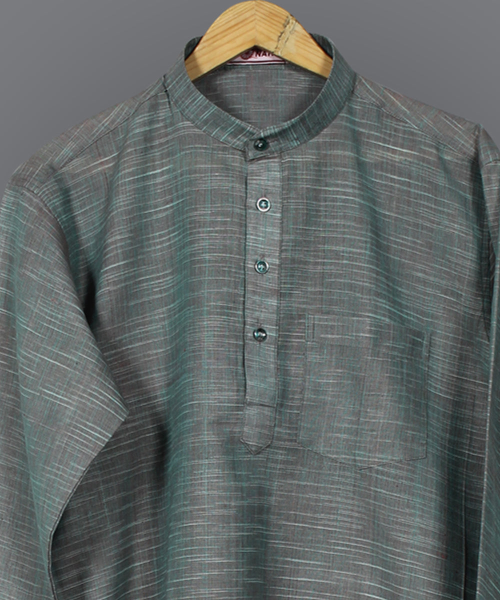 Grey handloom short cotton kurta