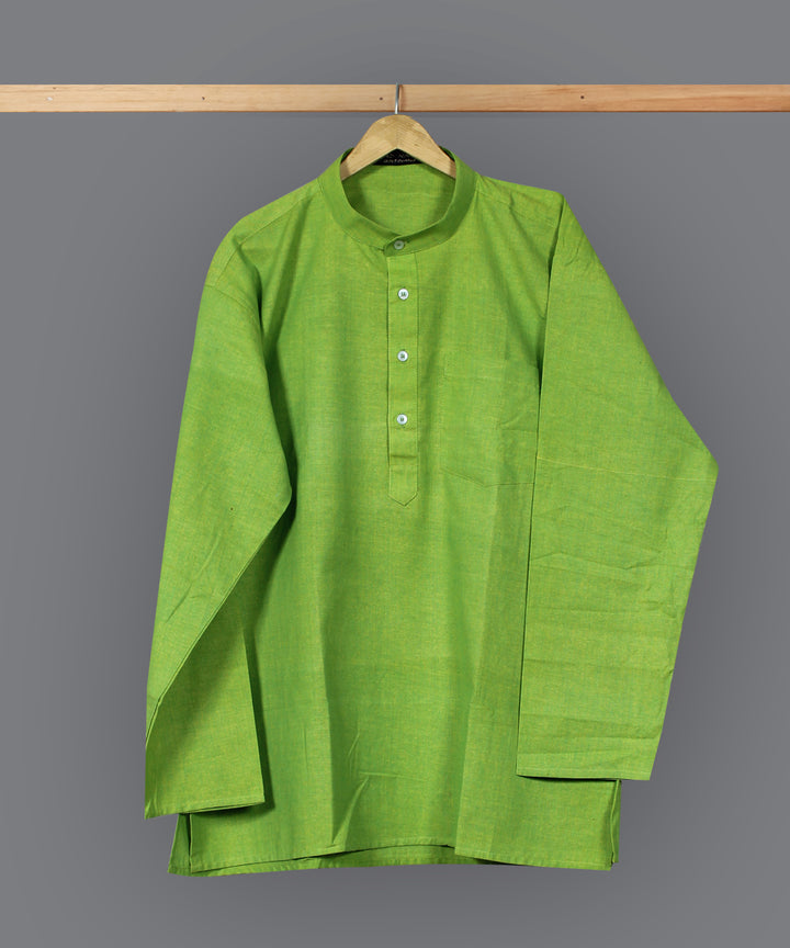 Green handloom short cotton kurta