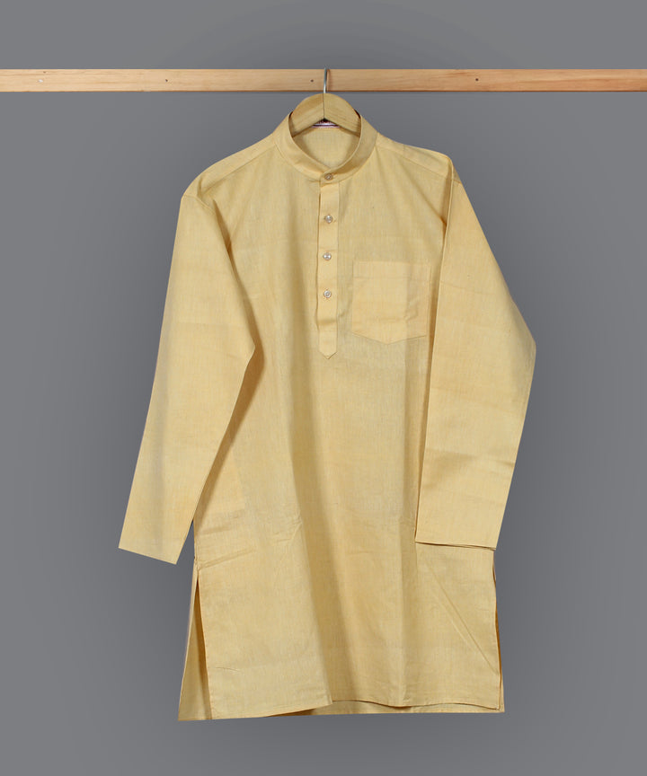 Cream handloom long cotton kurta