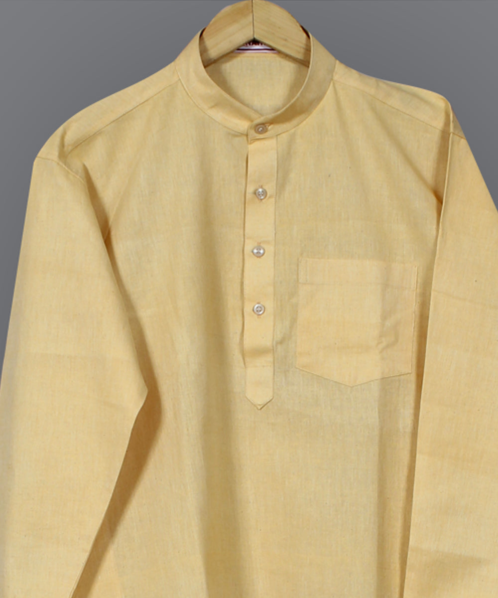 Cream handloom long cotton kurta