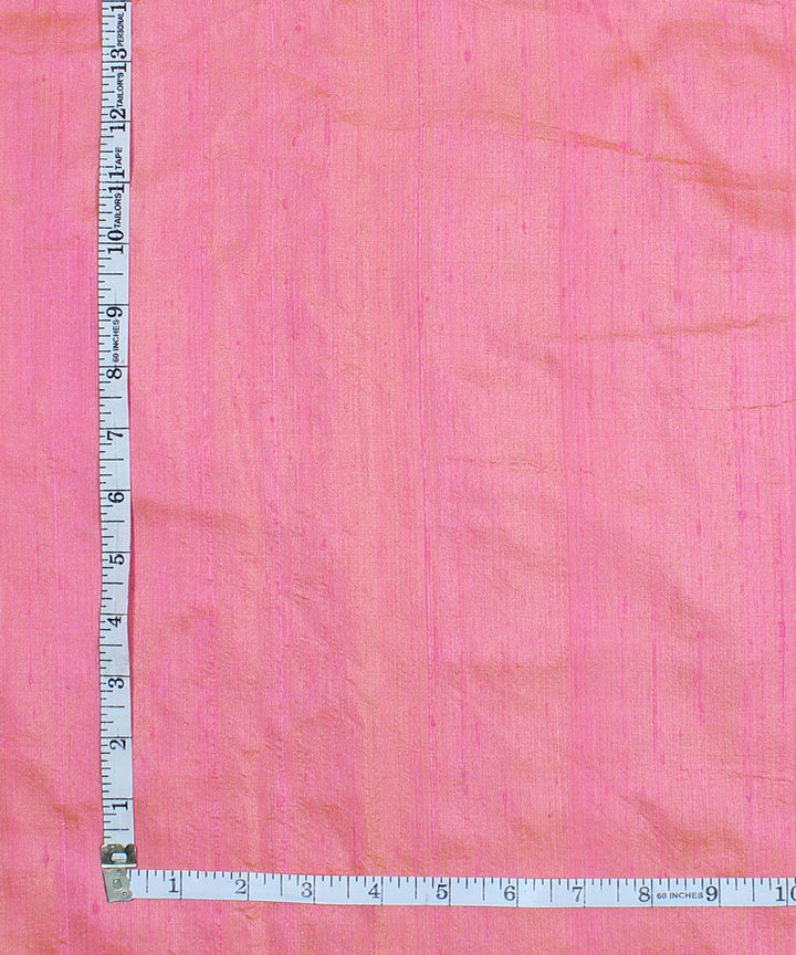 Dual shade pink yellow handspun handwoven raw silk fabric