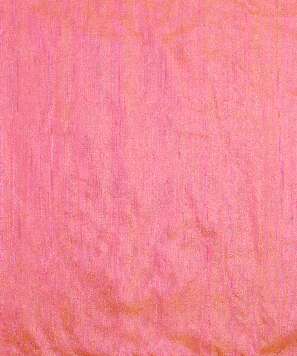Dual shade pink yellow handspun handwoven raw silk fabric
