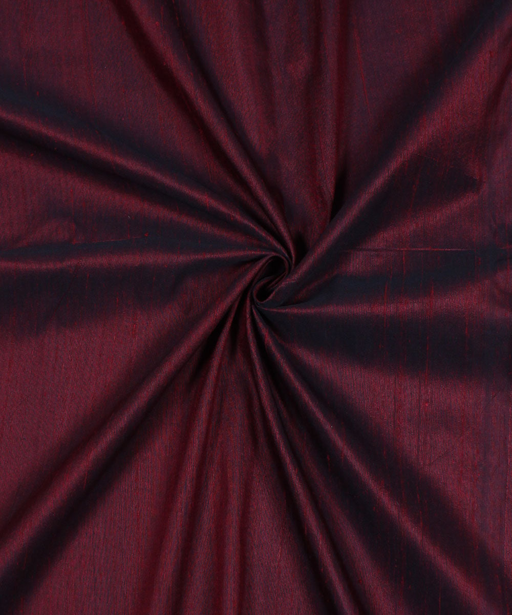 Dual shade maroon black handspun handwoven raw silk fabric