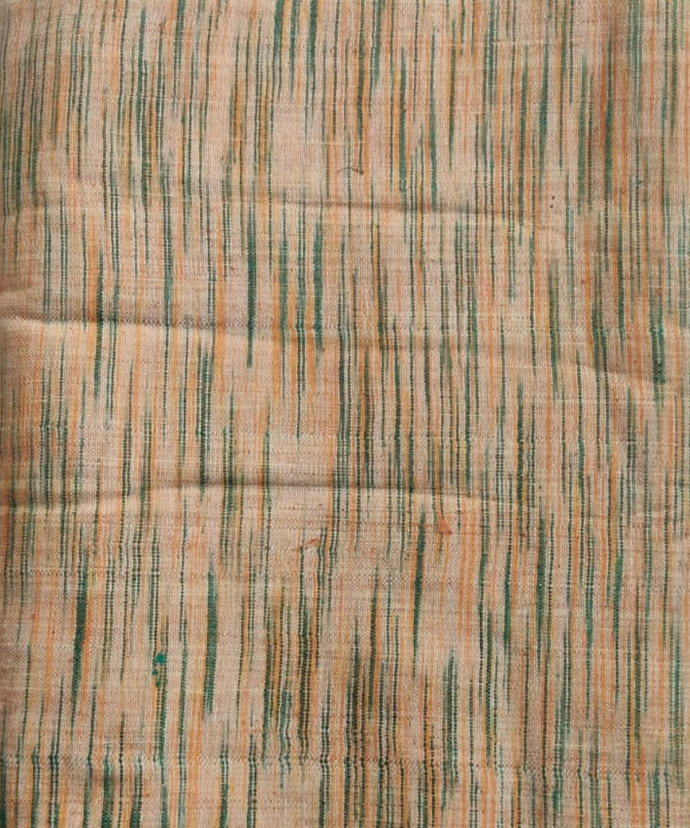 Orange green handspun handwoven cotton fabric