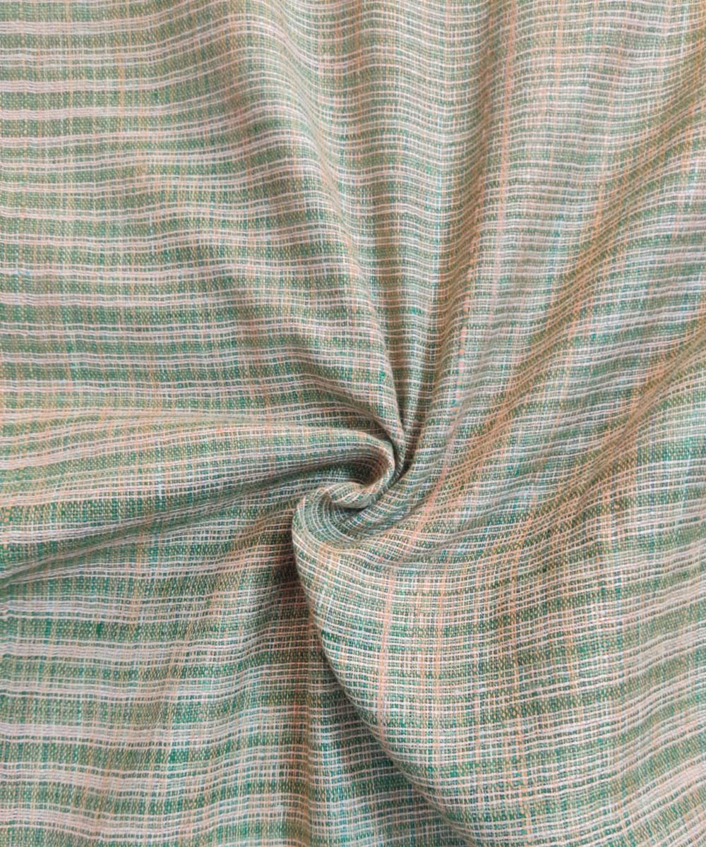 Cyan green beige handspun handwoven cotton fabric