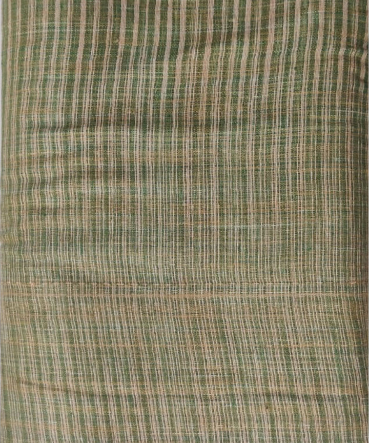 Cyan green beige handspun handwoven cotton fabric