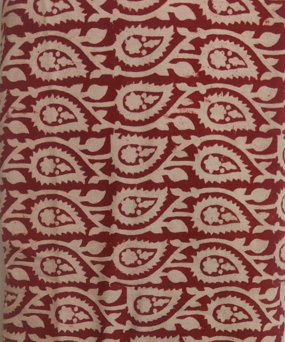 Red beige hand block print cotton fabric