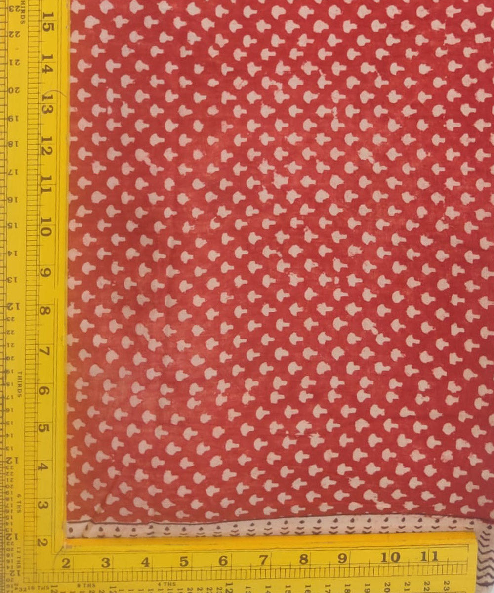 Orange beige hand block print cotton fabric