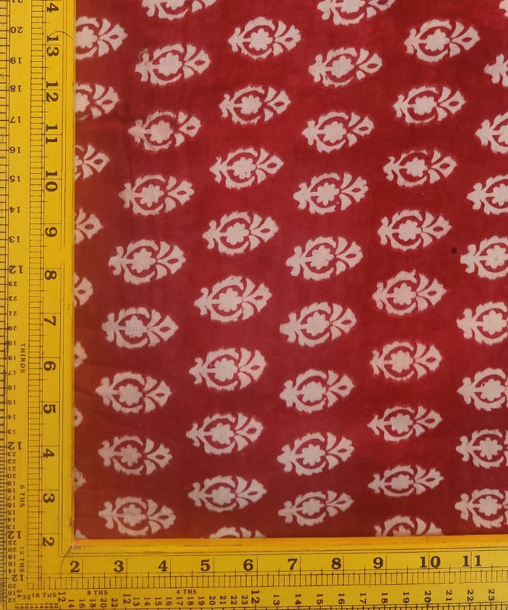 Red white hand block printed cotton fabric