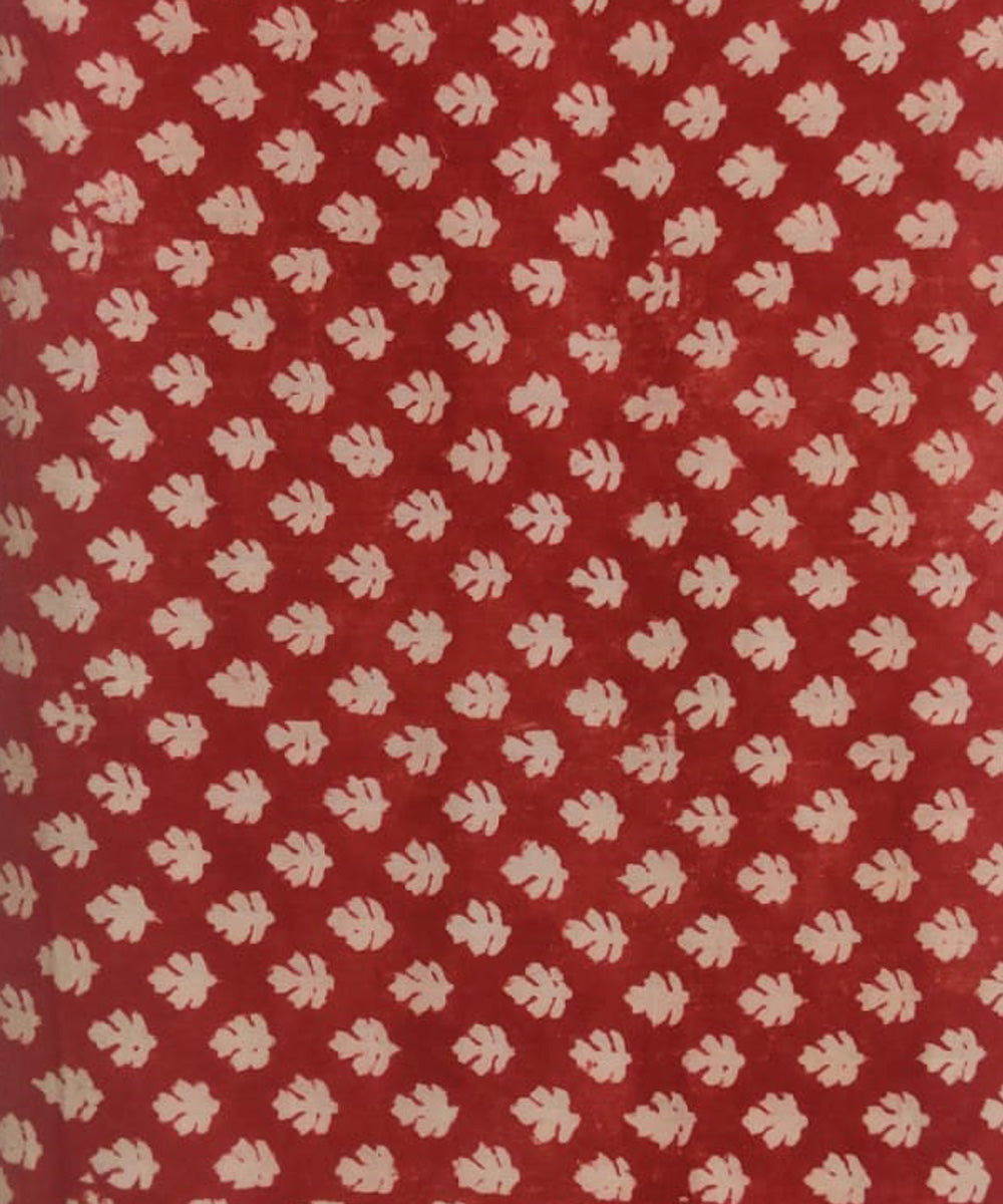 Red white hand block printed cotton fabric