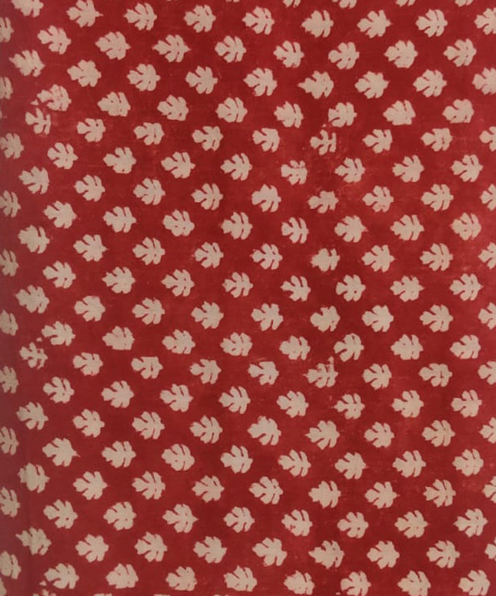 Red white hand block printed cotton fabric