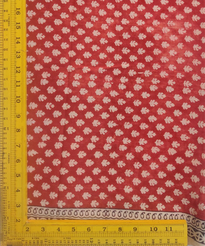 Red white hand block printed cotton fabric