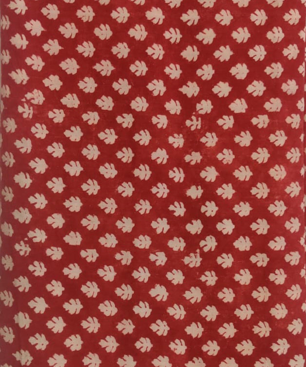 Red white hand block printed cotton fabric