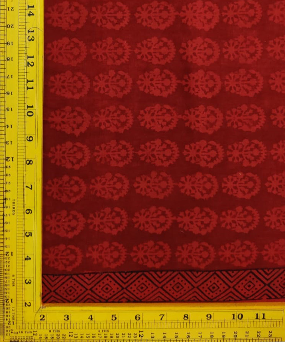 Red hand block printed cotton fabric