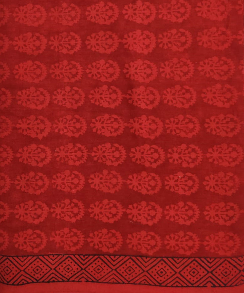 Red hand block printed cotton fabric