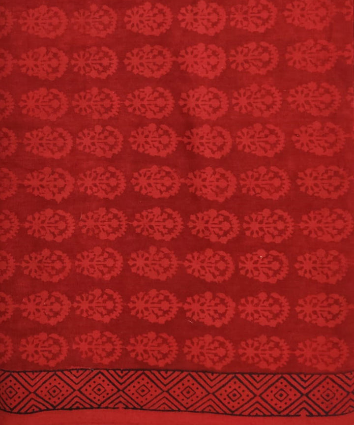 Red hand block printed cotton fabric