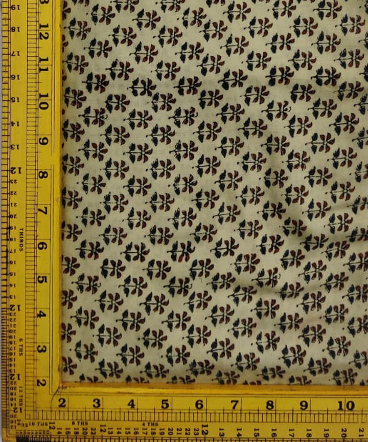 Beige brown hand block printed cotton fabric