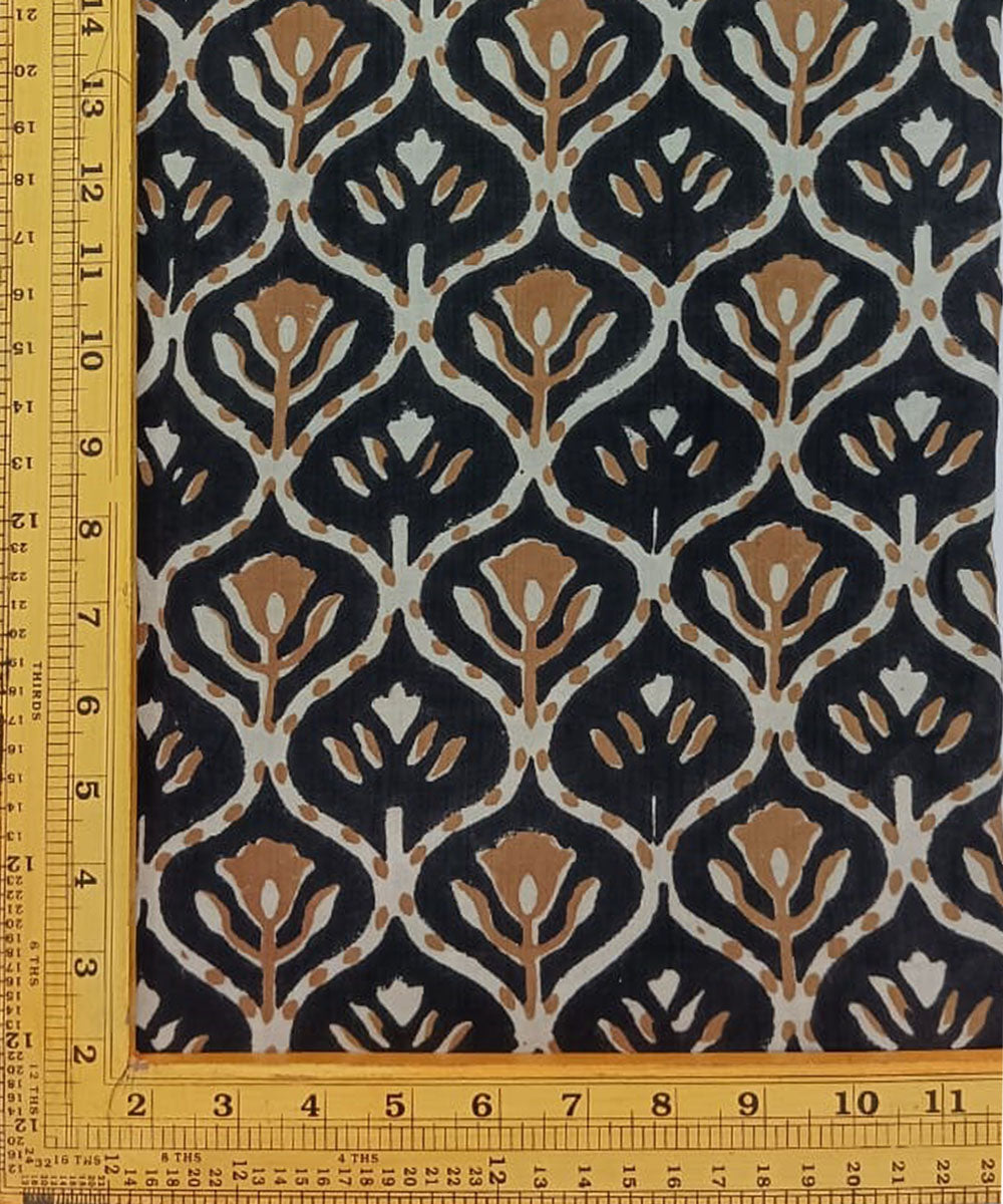 Black mustard hand block printed cotton fabric