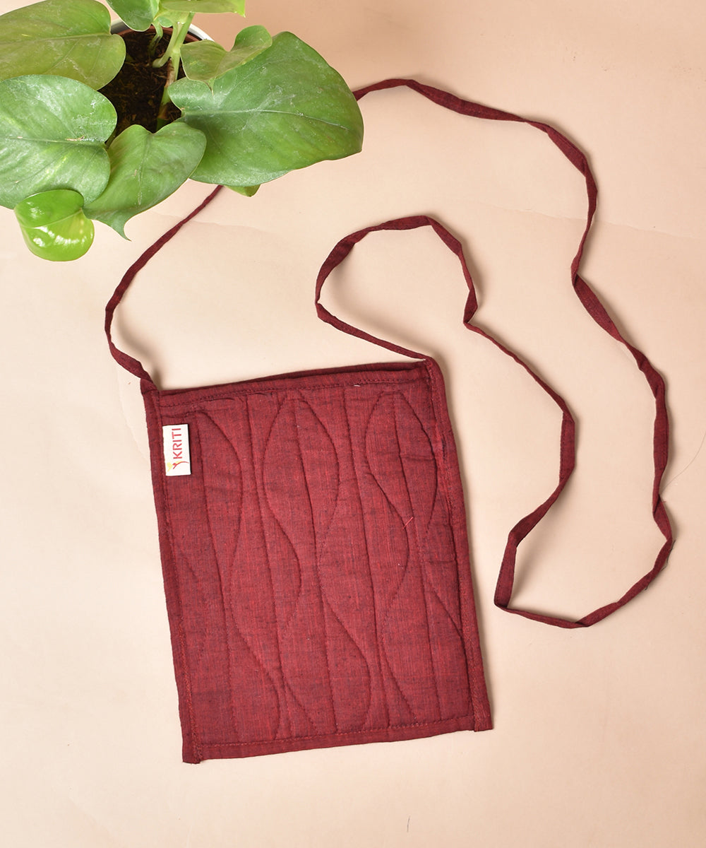 Maroon green hand printed cotton sling bag