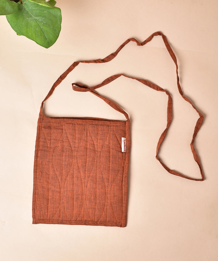 Brown green hand printed cotton sling bag