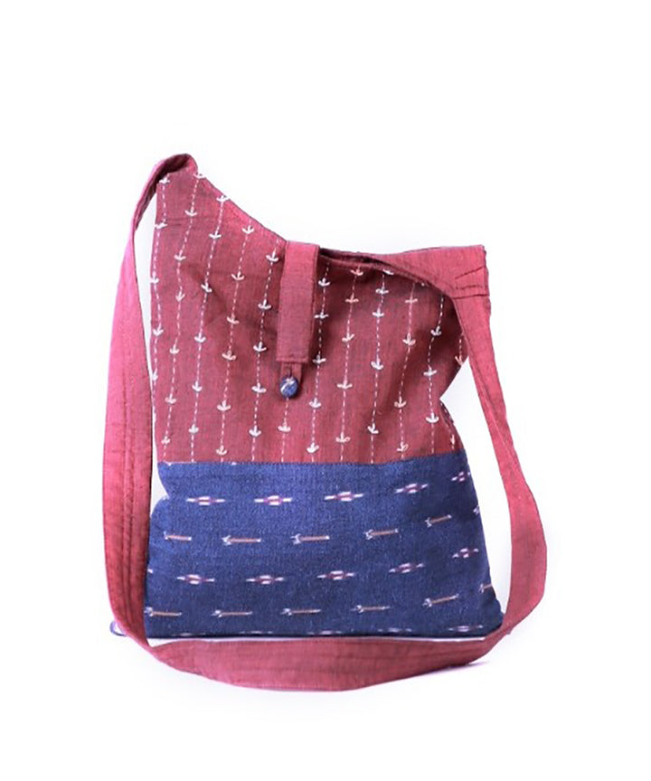 Maroon blue handcrafted cotton sling bag