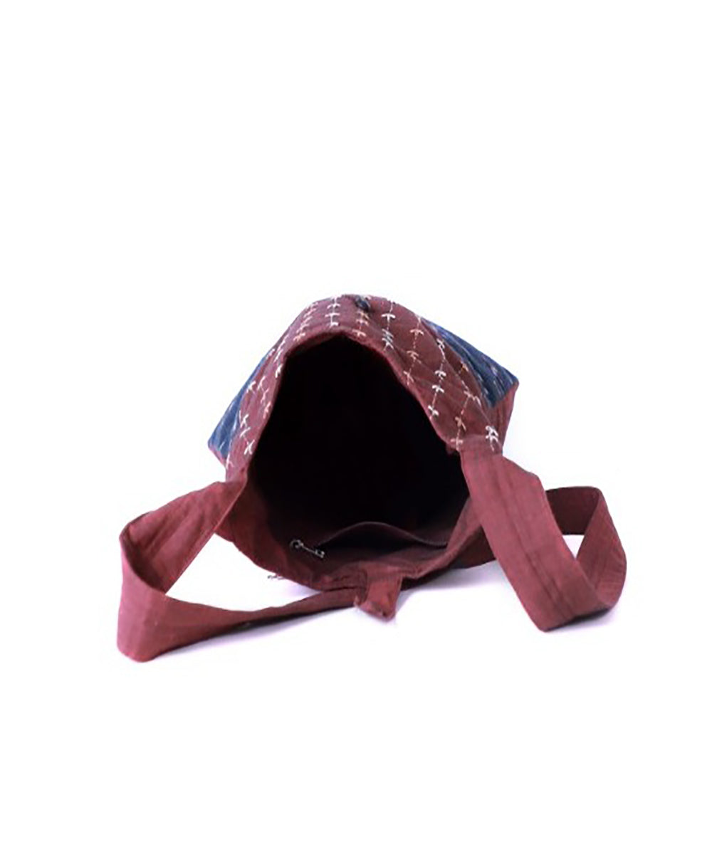 Maroon blue handcrafted cotton sling bag