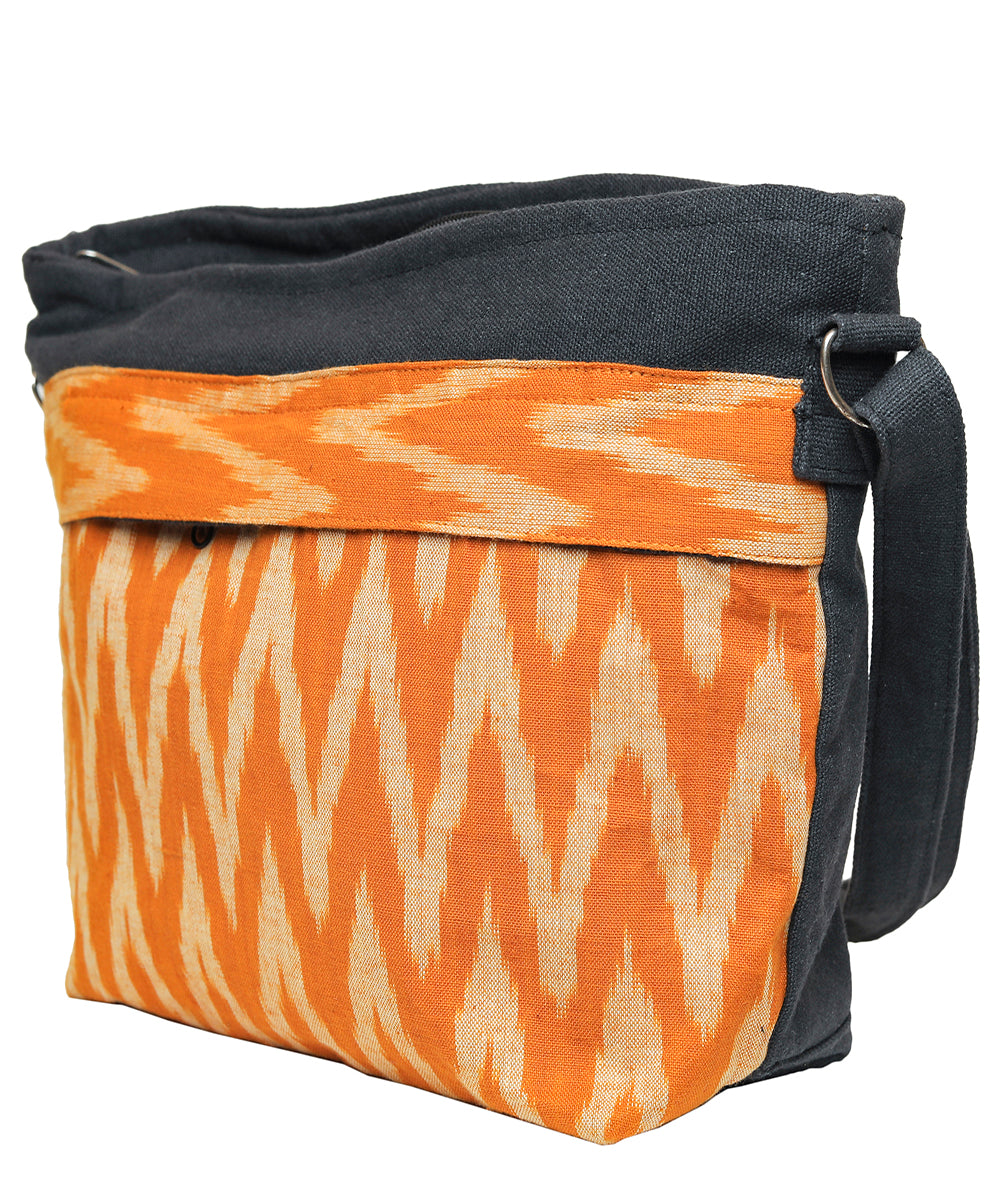 Mustard black handcrafted cotton sling bag