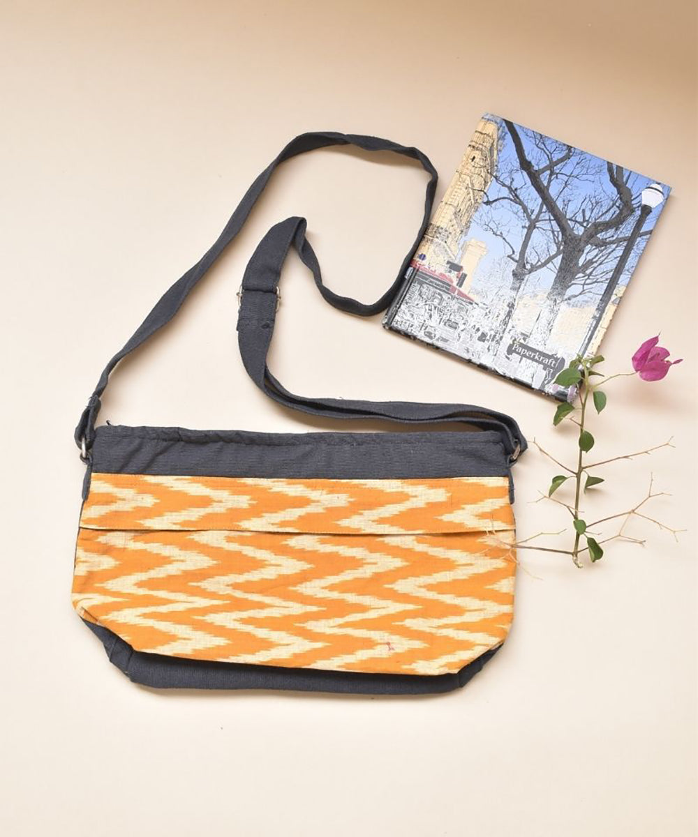Mustard black handcrafted cotton sling bag