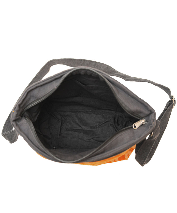 Mustard black handcrafted cotton sling bag
