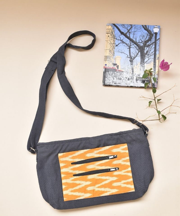 Mustard black handcrafted cotton sling bag