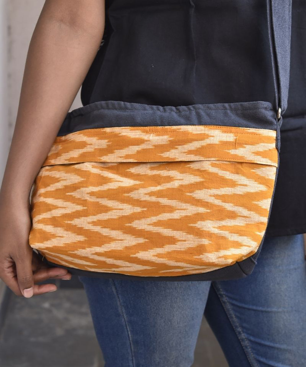 Mustard black handcrafted cotton sling bag