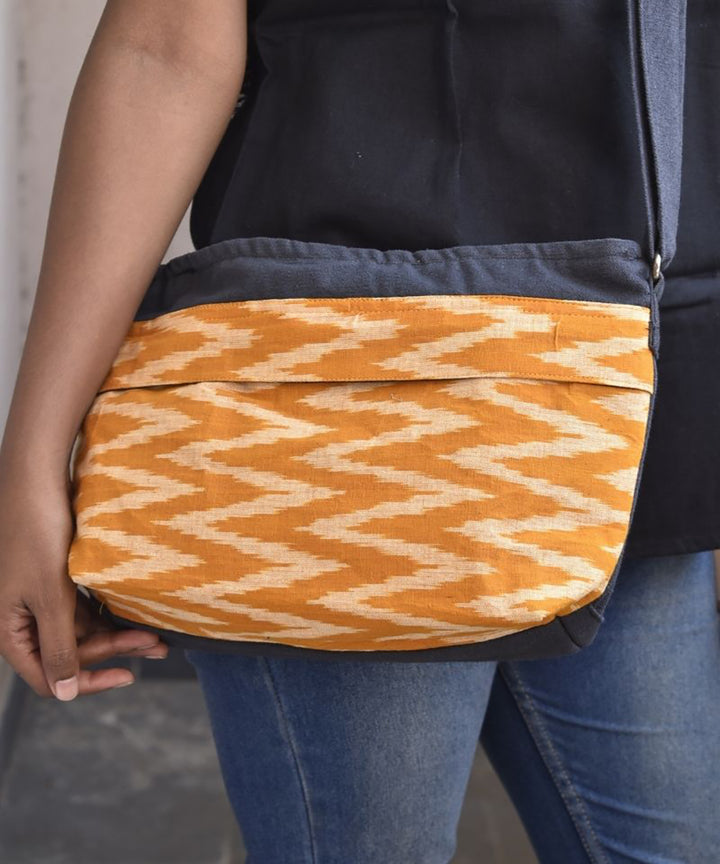 Mustard black handcrafted cotton sling bag