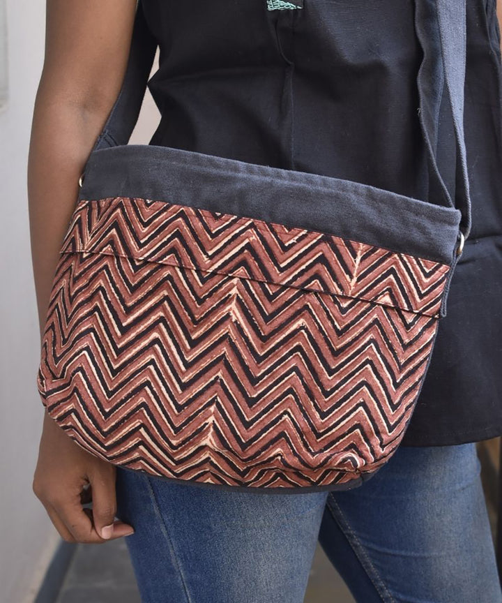 Brown black handcrafted cotton sling bag