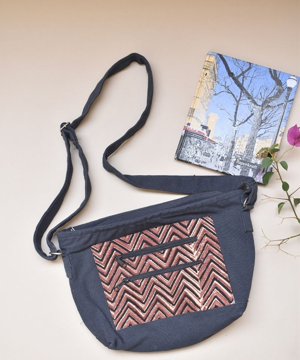 Brown black handcrafted cotton sling bag