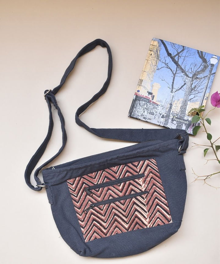 Brown black handcrafted cotton sling bag